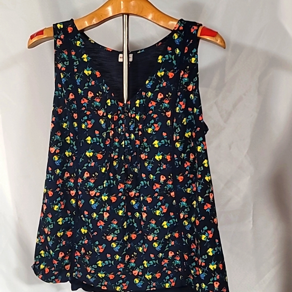 MERONA navy blue/yellow/green/coral/teal floral tank top roses flowers XXL